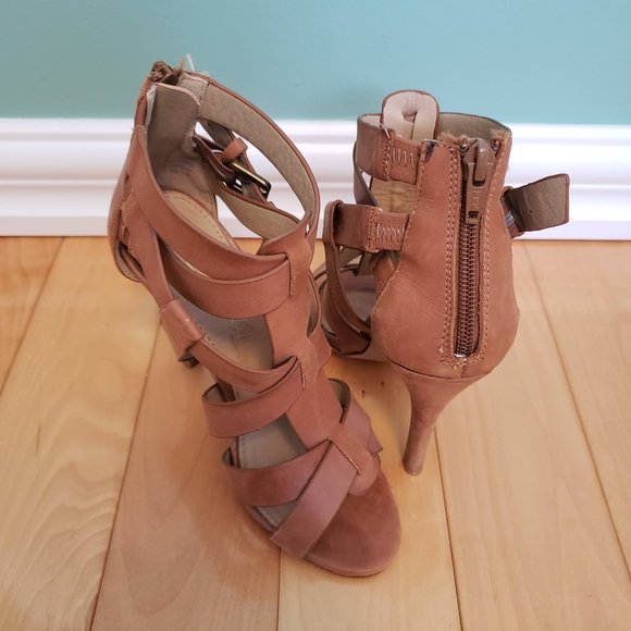 Aldo S5 Tan Leather Strappy Heeled Sandals - Picture 2 of 5